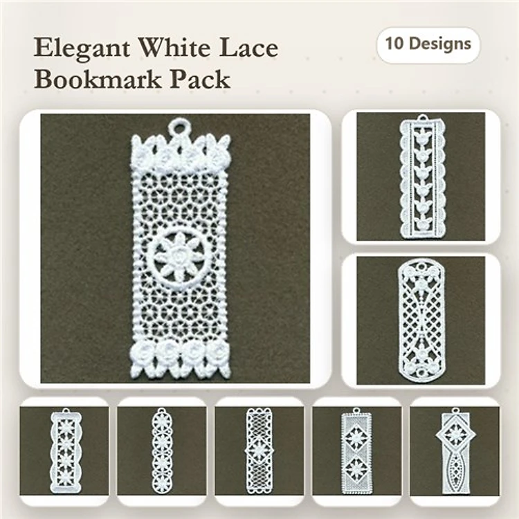 FSL Elegant Lace Bookmark Embroidery Designs Bundle – Floral Center, Geometric, Scalloped Edge & More (10 Designs)
