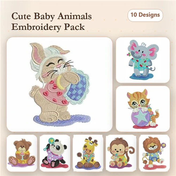 Cute Baby Animals Embroidery Bundle – Adorable Designs (10 Designs)