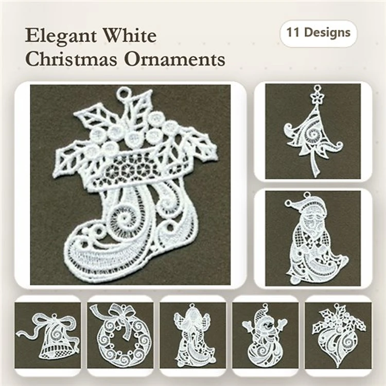 FSL Christmas Ornament Embroidery Designs Bundle – Stocking, Santa, Tree & More (11 Designs)
