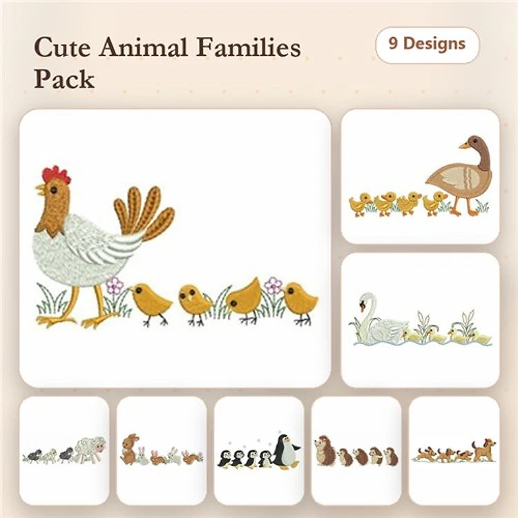 Hen & Goose Embroidery Bundle – Cute Animal Families (9 Designs)