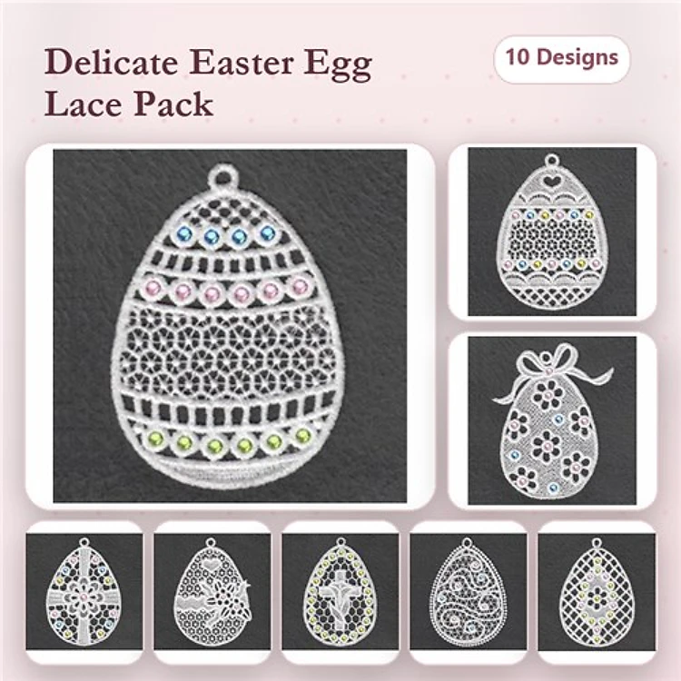 FSL Delicate Easter Egg Embroidery Designs Bundle – Lace Easter Eggs with Intricate Patterns (10 Designs)