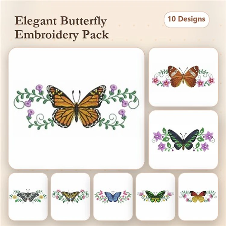 Elegant Butterfly Embroidery Designs Bundle – Monarch, Blue, Green, Red & More (10 Designs)