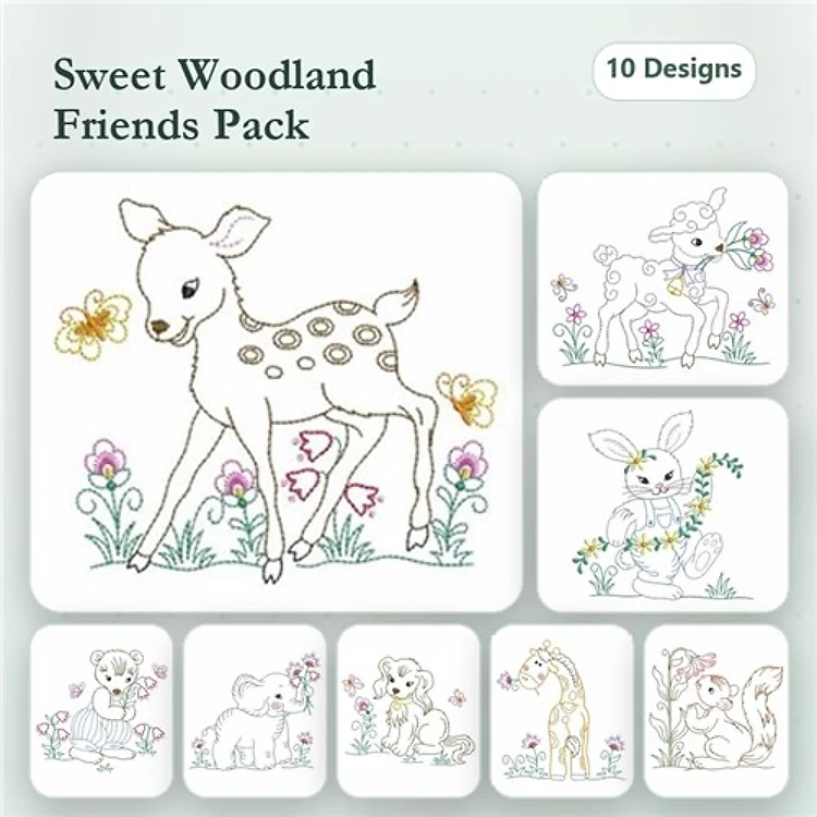 Spotted Fawn & Bunny Embroidery Bundle – Sweet Woodland Friends (10 Designs)