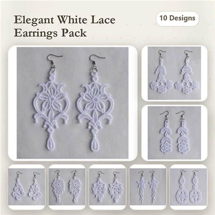 FSL Elegant Lace Earrings Embroidery Designs Bundle – Lace Flower, Ornate Lace & More (10 Designs)