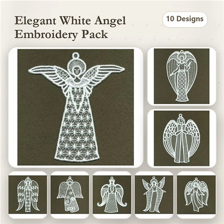 FSL Elegant Angels Embroidery Designs Bundle – Angel with Wings, Guardian Angel, Lace Angel & More (10 Designs)