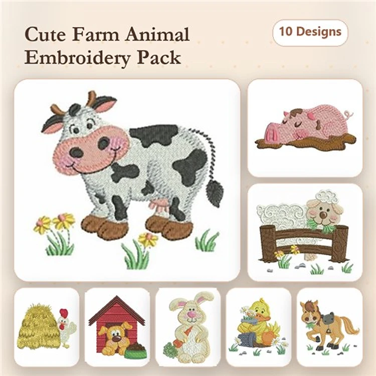 Cute Farm Animal Embroidery Bundle – Adorable Designs (10 Designs)