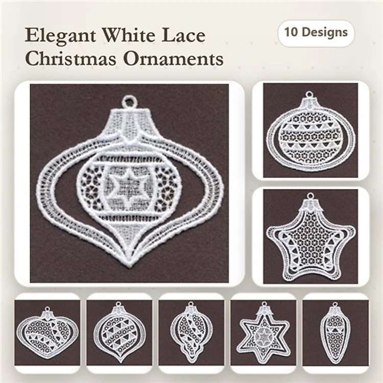FSL Christmas Ornament Embroidery Designs Bundle – Ornate, Star, Hanging Ball & More (10 Designs)