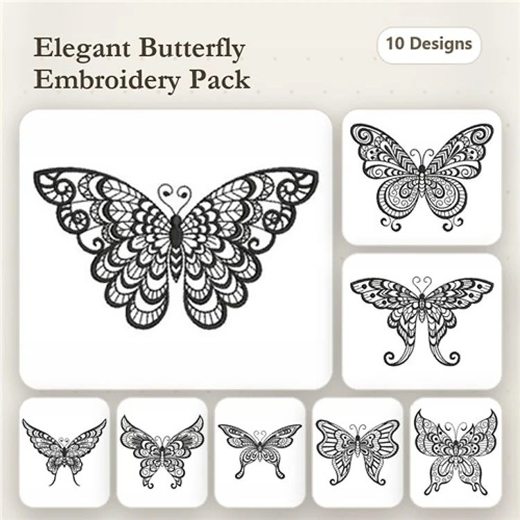 Redwork Elegant Butterfly Embroidery Bundle – Intricate Butterfly, Floral Butterfly, Fancy Butterfly & More (10 Designs)