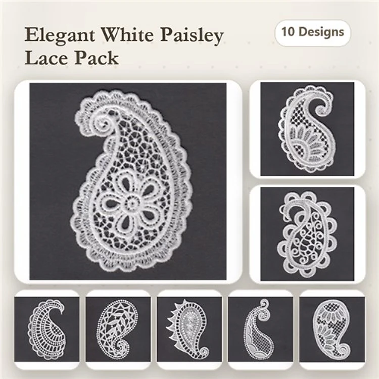 FSL Paisley Lace Embroidery Bundle – Paisley Lace with Flower, Ornate Paisley Lace, Floral Paisley Lace & More (10 Designs)
