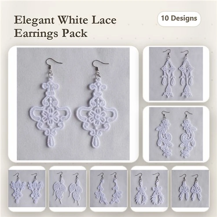 FSL Elegant Lace Earrings Embroidery Designs Bundle – Lace Cross, Floral Lace, Teardrop Lace & More (10 Designs)