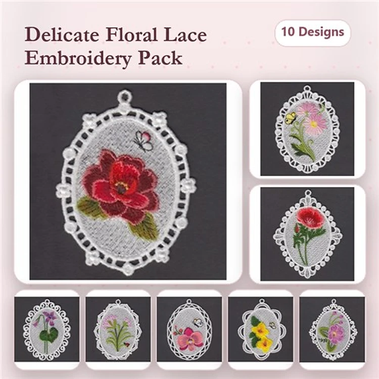 FSL Floral Lace Embroidery Bundle – Rose, Lily, Daisy, Tulip & More (10 Designs)