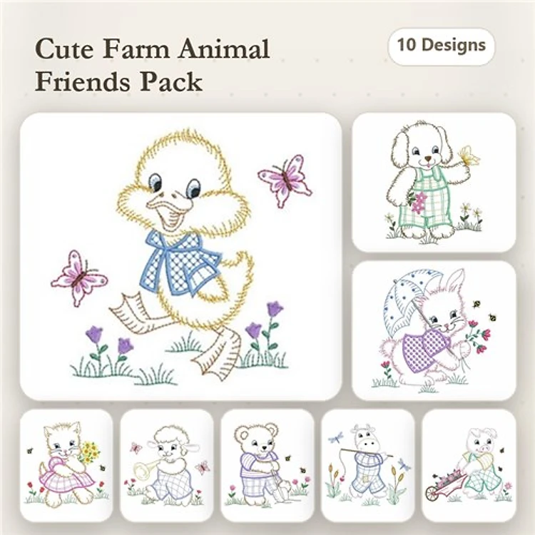 Cute Farm Animal Friends Embroidery Bundle – Adorable Designs (10 Designs)