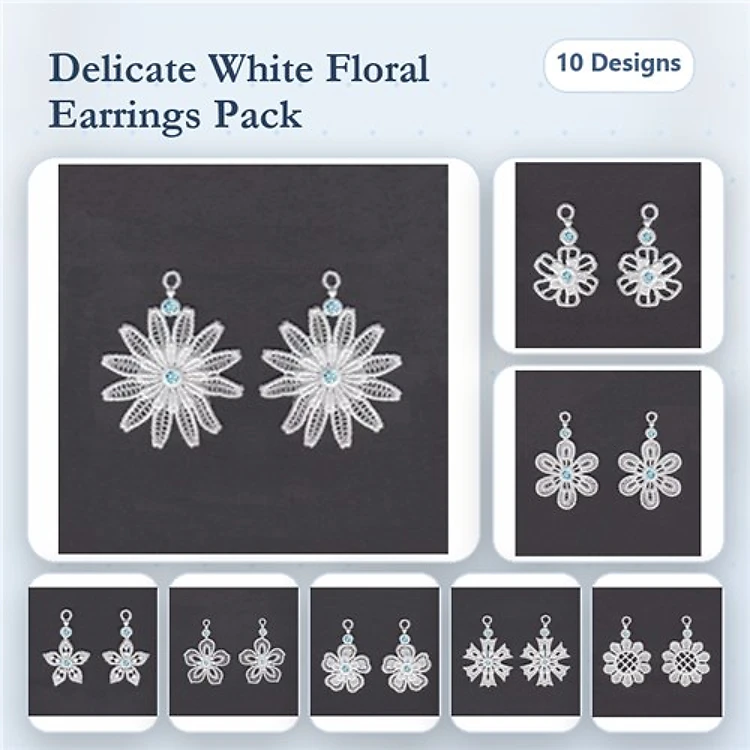 FSL Delicate Floral Earrings Embroidery Designs Bundle – Floral Earrings One, Two, Three & More (10 Designs)