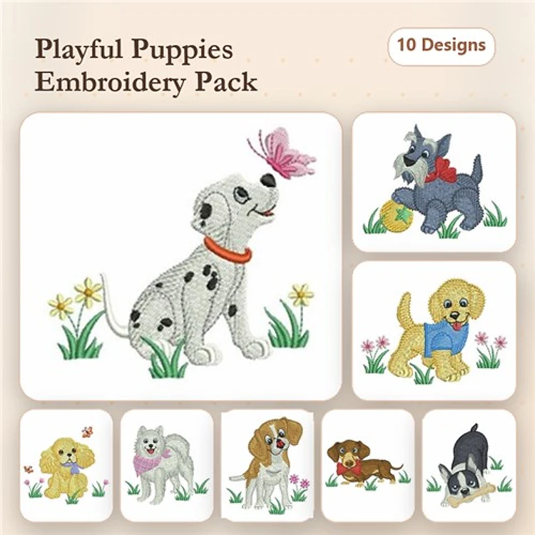 Playful Puppies Embroidery Bundle – Adorable Dog Designs (10 Designs)
