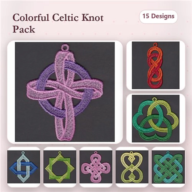FSL Colorful Celtic Knots Embroidery Bundle – Celtic Knot Cross, Vertical Celtic Knot, Celtic Knot Loop & More (15 Designs)