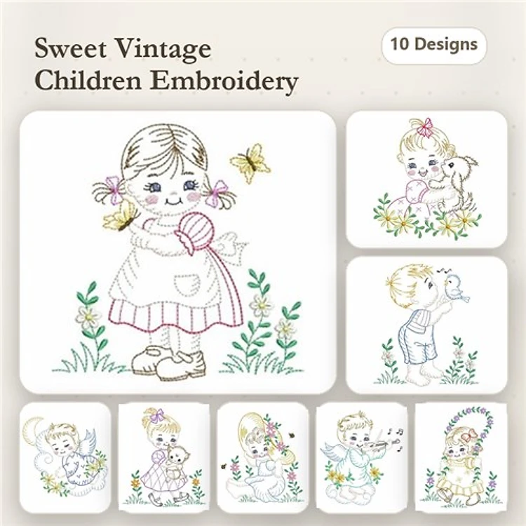 Vintage Children Embroidery Bundle – Sweet Designs (10 Designs)