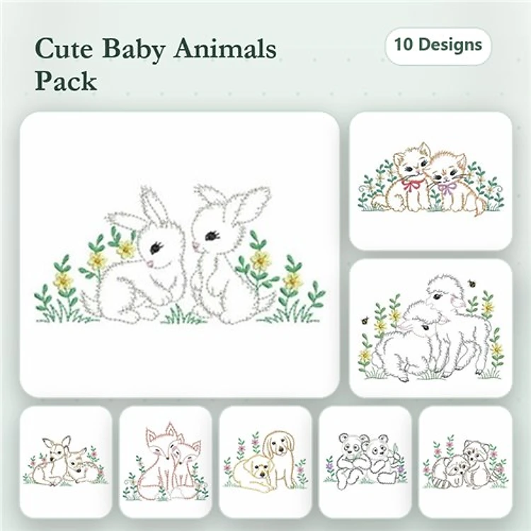 Bunny & Kitten Embroidery Bundle – Cute Baby Animal Designs (10 Designs)