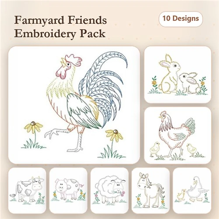 Farmyard Friends Embroidery Bundle – Cute Animal Designs (10 Designs)