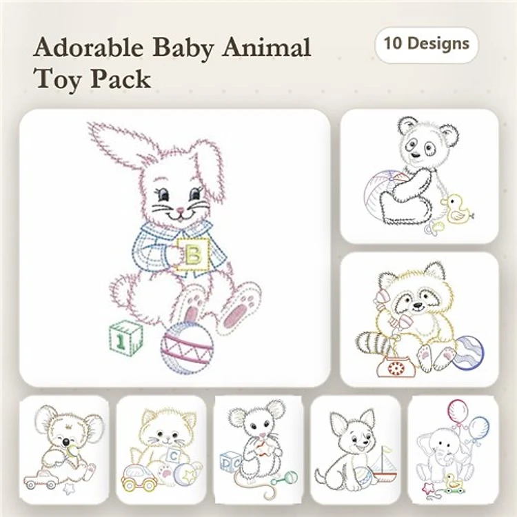Bunny, Panda & Raccoon Embroidery Bundle – Adorable Baby Animals (10 Designs)