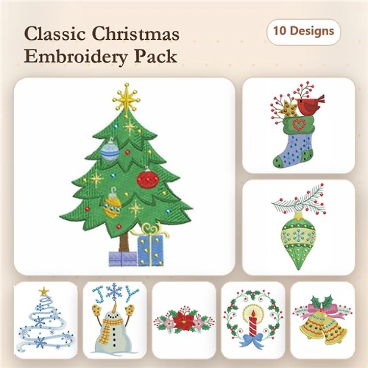 Christmas Decorations Embroidery Designs Bundle – Christmas Tree, Snowman, Joy Ornament & More (10 Designs)