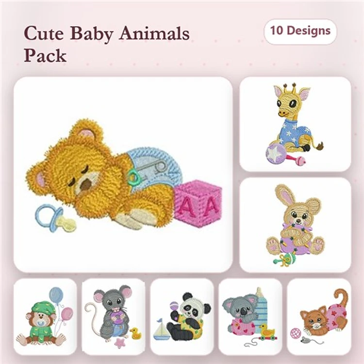 Cute Baby Animals Embroidery Bundle – Adorable Designs (10 Designs)