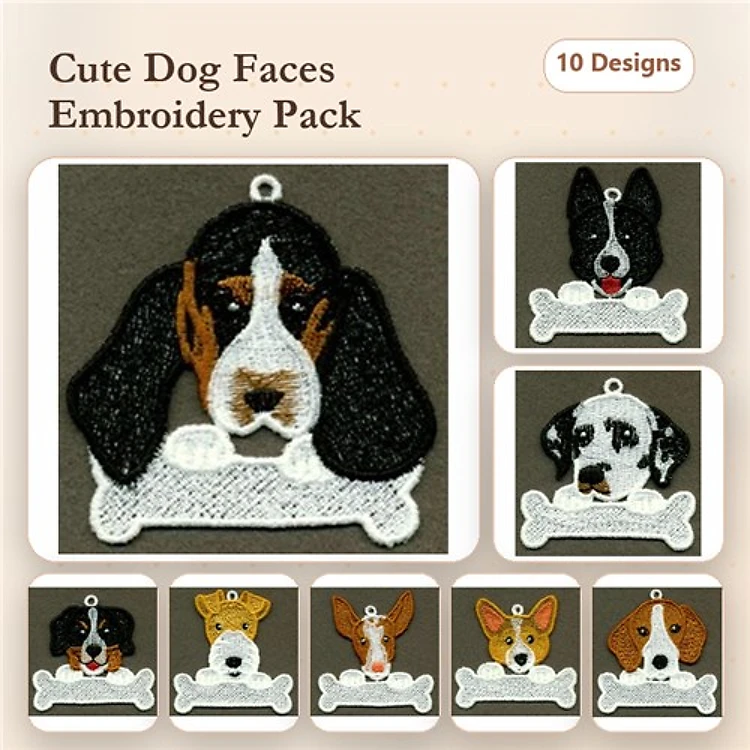 Cute Dog Faces Embroidery Bundle – Adorable Breeds (10 Designs)