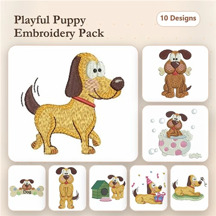 Playful Puppy Embroidery Bundle – Fun Dog Designs (10 Designs)