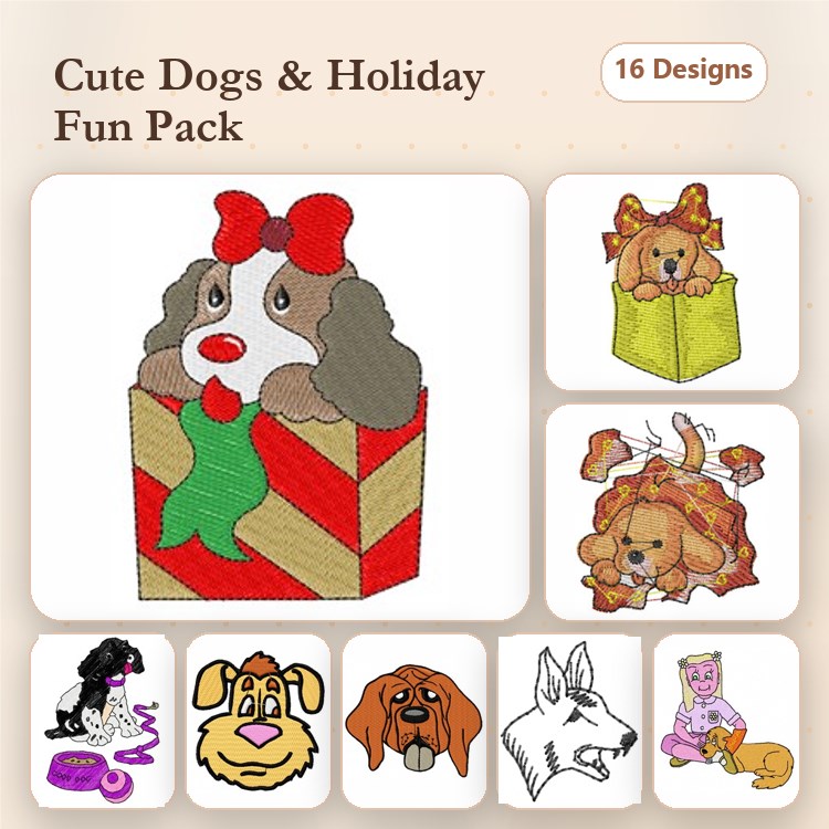 Dog Embroidery Bundle – Girl, Golden Retriever & More (16 Designs)