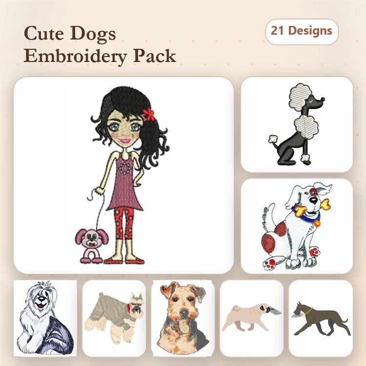 Chihuahua & Australian Shepherd Embroidery Bundle – Dog Breeds (21 Designs)