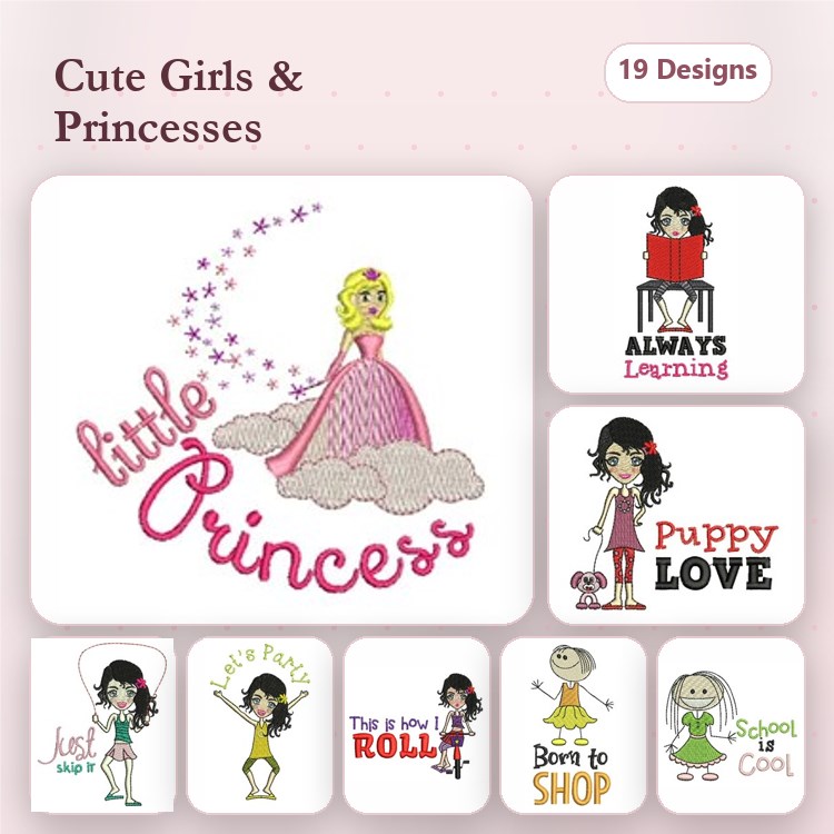 Girls' Fun Embroidery Bundle – Playful Designs (6 Designs)