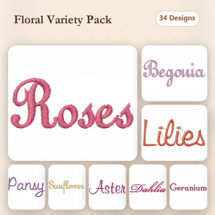 Floral Embroidery Designs Bundle – Roses, Lilies, Begonia, Sunflower & More (34 Designs)
