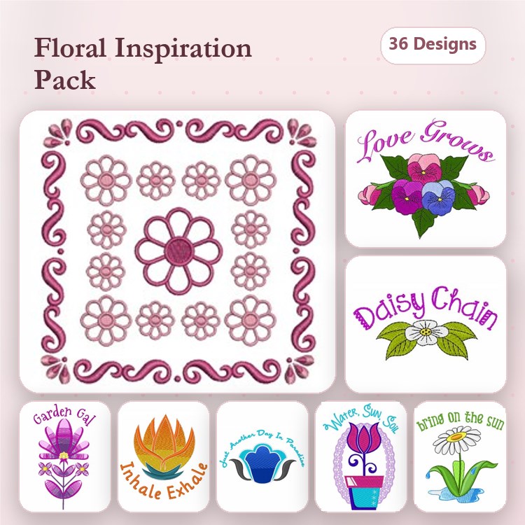 Floral Embroidery Designs Bundle – Love Grows, Daisy Chain, Garden's Gift & More (36 Designs)
