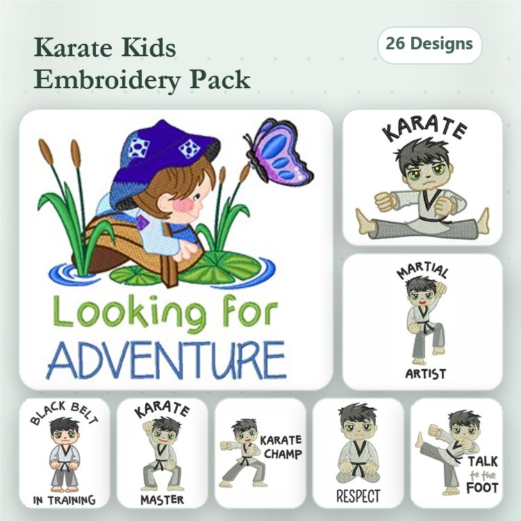Karate Kids Embroidery Designs Bundle – Karate Kid, Black Belt in Training, Karate Champ & More (26 Designs)