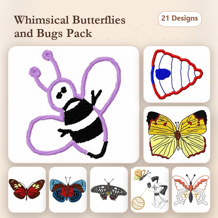 Dog & Butterfly Embroidery Bundle – Colorful Designs (21 Designs)