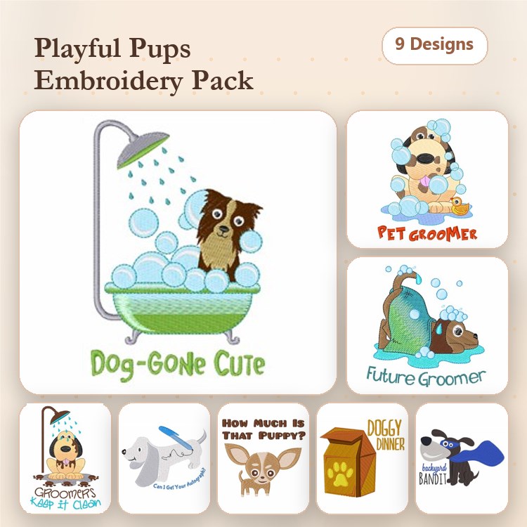Dog Grooming Embroidery Bundle – Fun Designs (6 Designs)
