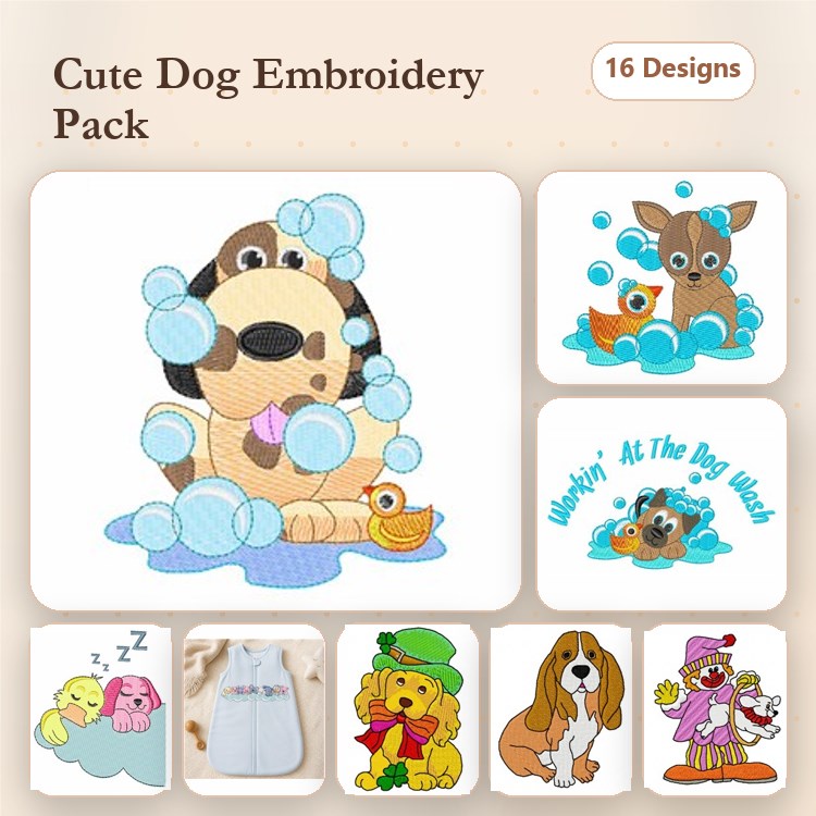 Dog Embroidery Bundle – Fun and Playful Designs (16 Designs)