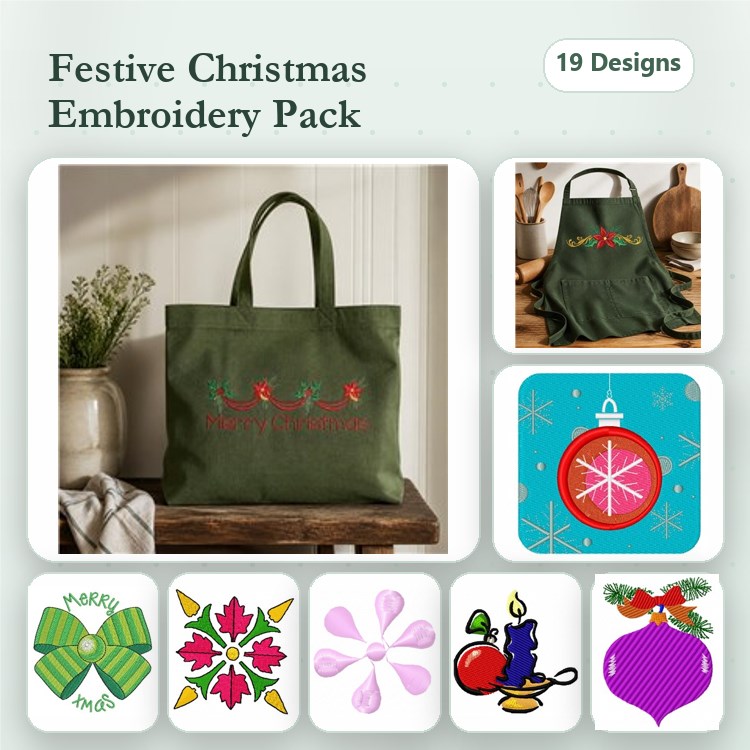 Christmas Wreath & Ornament Embroidery Designs Bundle – Wreath, Ornament, Candle Decoration & More (19 Designs)