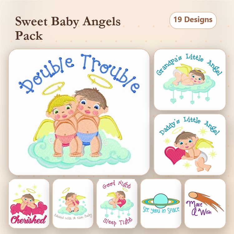 Baby Angels Embroidery Designs Bundle – Double Trouble, Grandma's Little Angel, Daddy's Little Angel & More (19 Designs)