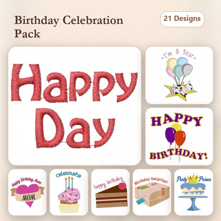 Birthday Themed Embroidery Bundle – Mom, Lady & Fiesta (21 Designs)