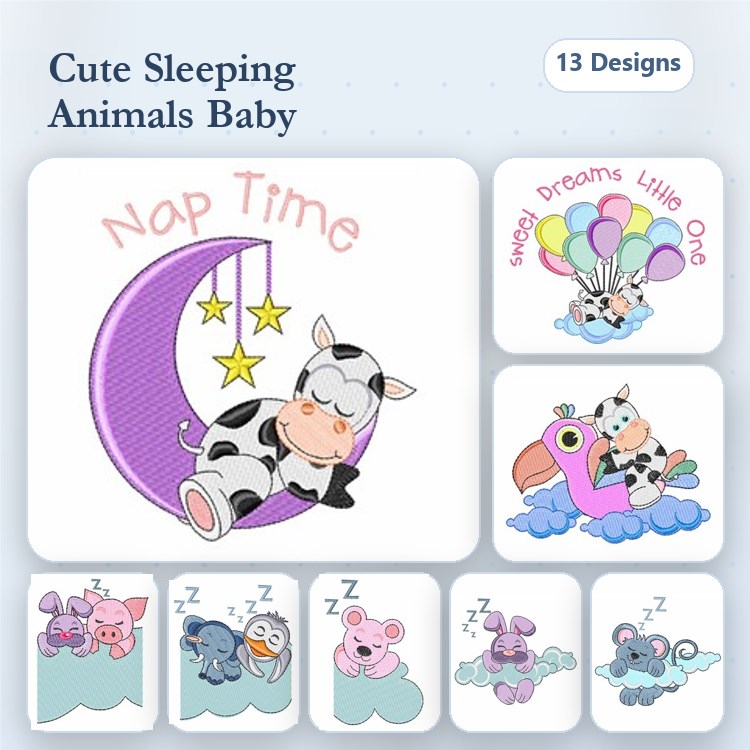 Baby Animal Embroidery Bundle – Nap Time & Sweet Dreams (13 Designs)