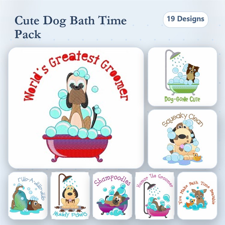 Dog Grooming Embroidery Bundle – Cute and Clean Themes (19 Designs)