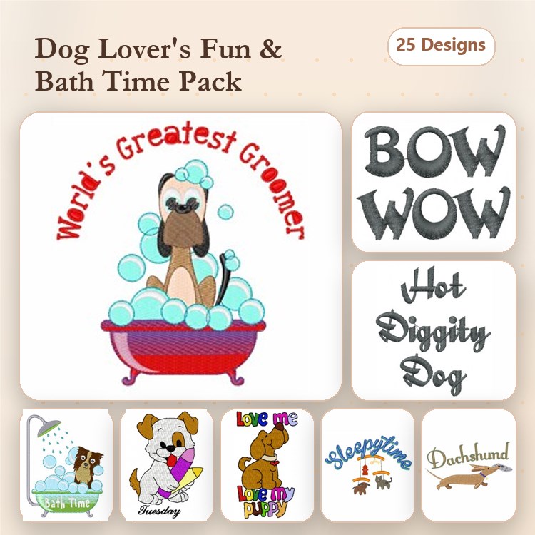 Dog Grooming Embroidery Bundle – Fun Designs (25 Designs)