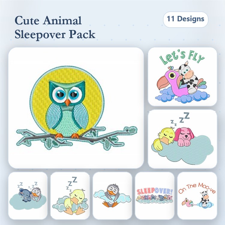 Flamingo & Sleepy Animals Embroidery Bundle – Cute Designs (11 Designs)