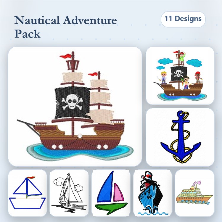 Nautical Embroidery Designs Bundle – Pirate Ship, Anchor, Sailboat & More (11 Designs)