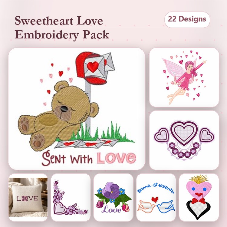 Valentine's Day Embroidery Bundle – Hearts & Sweet Treats (22 Designs)