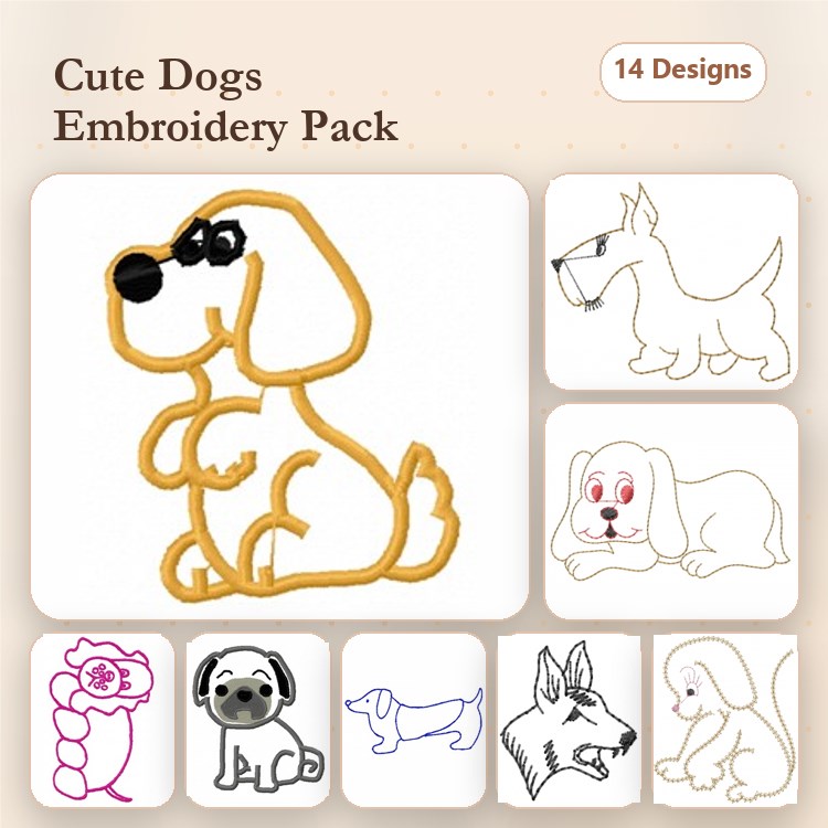 Dachshund & Pug Embroidery Bundle – Dog Breeds and Paw Prints (14 Designs)