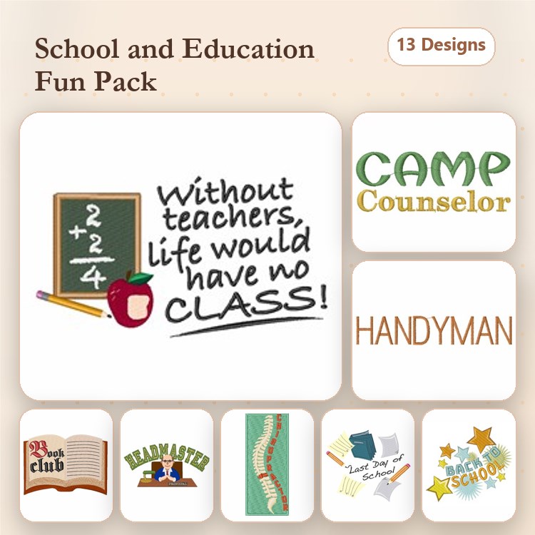 School and Education Embroidery Designs Bundle – Chalkboard with Math, Teacher Quotes, Camp Counselor & More (13 Designs)