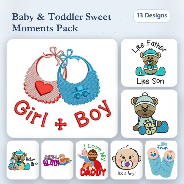 Baby and Toddler Embroidery Designs Bundle – Bibs, Teddy Bears, I Love My Daddy & More (13 Designs)