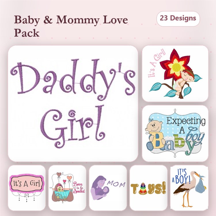 Baby & Motherhood Embroidery Designs Bundle – Daddy's Girl, It's A Girl, Expecting A Baby Boy & More (23 Designs)