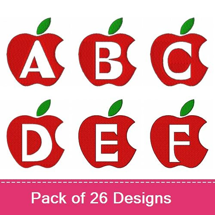 Applique Apple Alphabet Embroidery Bundle – Apple A, Apple B, Apple C & More (26 Designs)